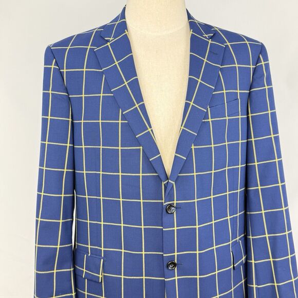 Paul Fredrick Wool Blazer Sport Coat Mens Size 43R Blue Plaid Jacket - Picture 13 of 16